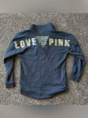 PINK Victoria’s Secret Quarter Zip Sweatshirt Size Medium Grey Sequin